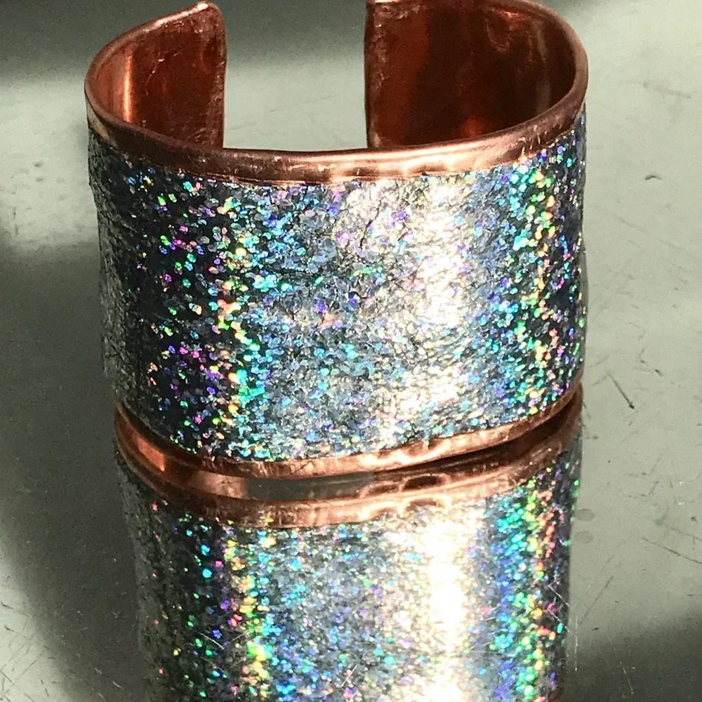 Genuine Leather Holographic Copper Cuff Bracelet Real Hologram (not Glitter)
